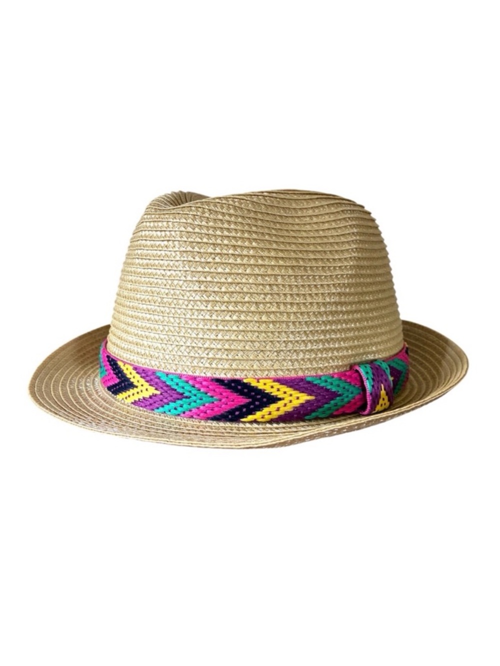 Magid Unisex Tan Paper Straw Fedora Hat with Chevron Band